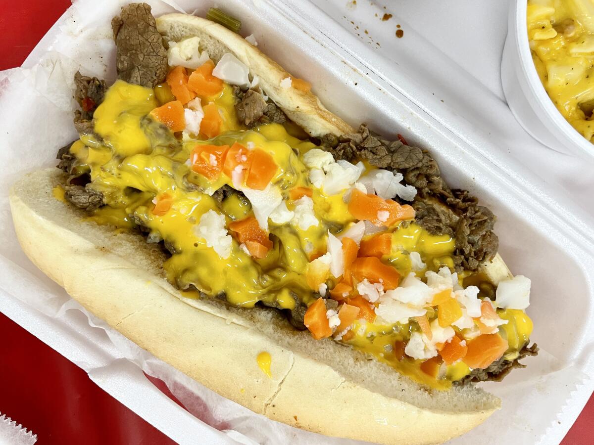 The jerk Italian beef sandwich from Bernie's Soul Kitchen in Culver City.