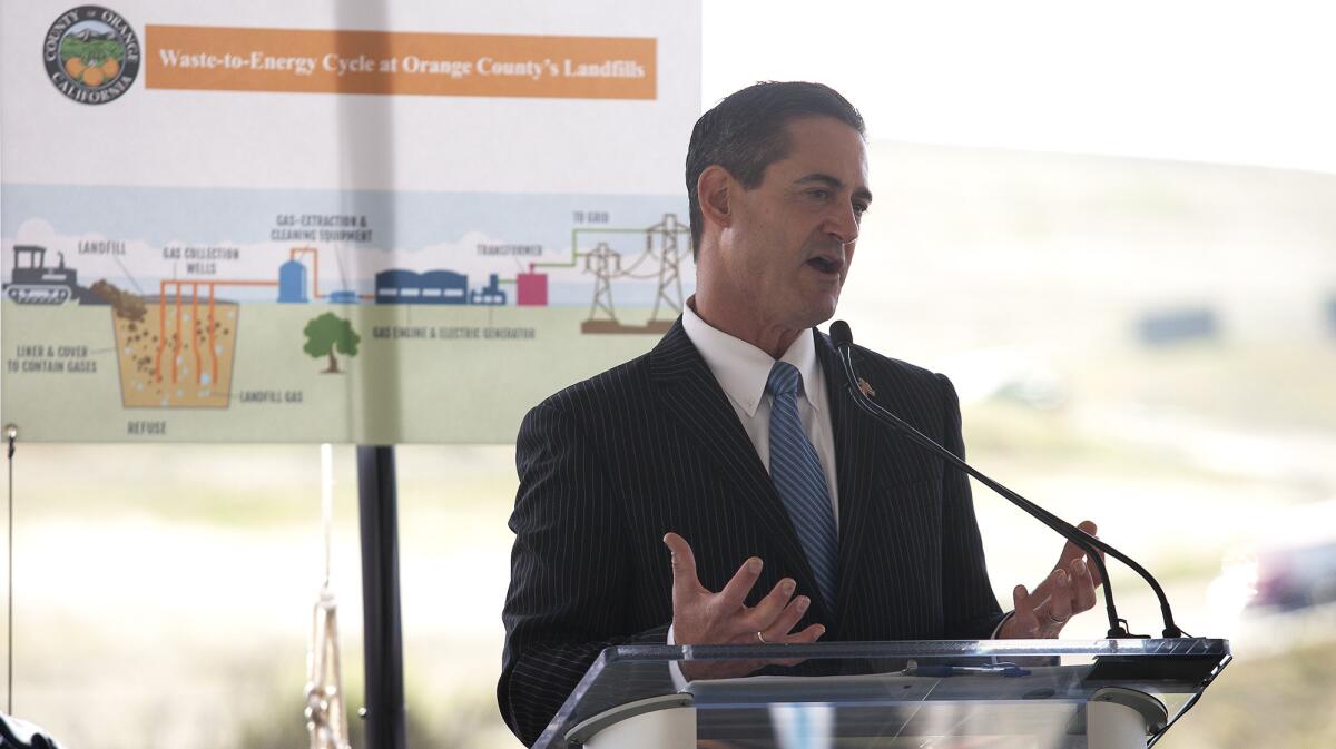 Orange County Supervisor Todd Spitzer, shown in a 2016 photo, says he's working on an alternative plan for restrooms for homeless people along the Santa Ana River.