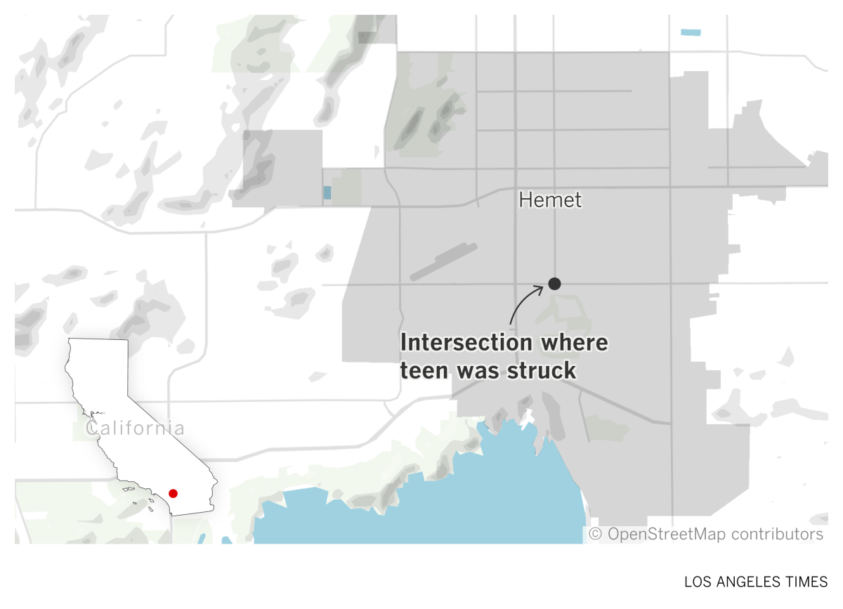 Map of Hemet where teen was struck