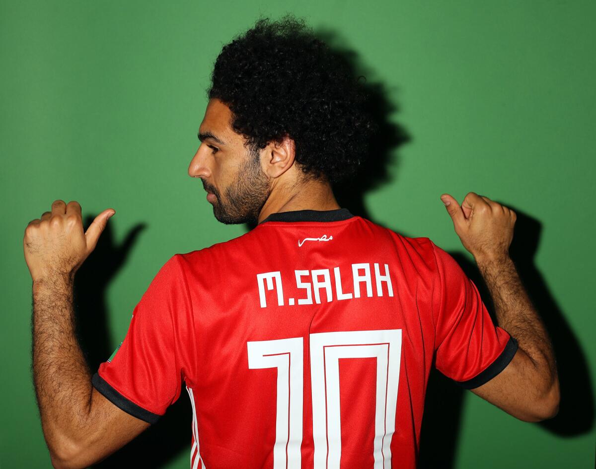 Mohamed Salah of Egypt poses during the official FIFA World Cup 2018 portrait session