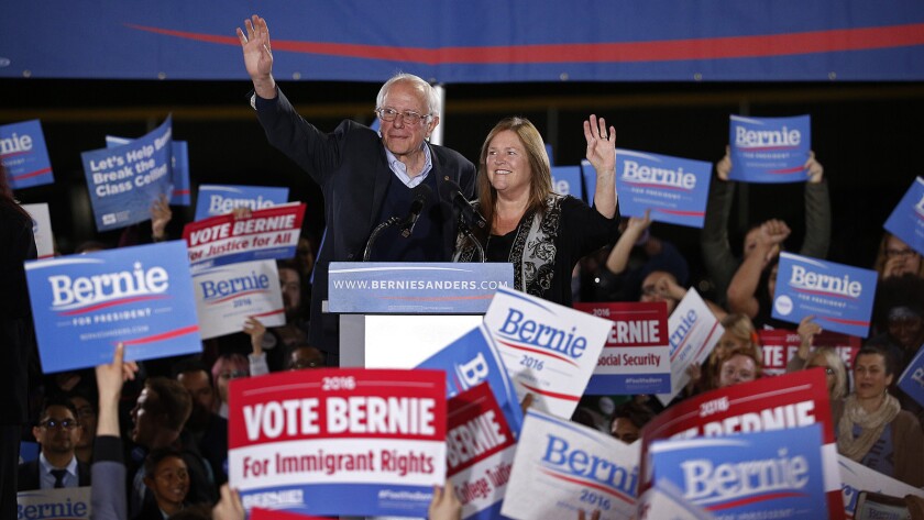 Sen. Bernie Sanders, with his wife, Dr. Jane Sanders, takes his Democratic presidential campaign to a rally in North Las Vegas, Nev.