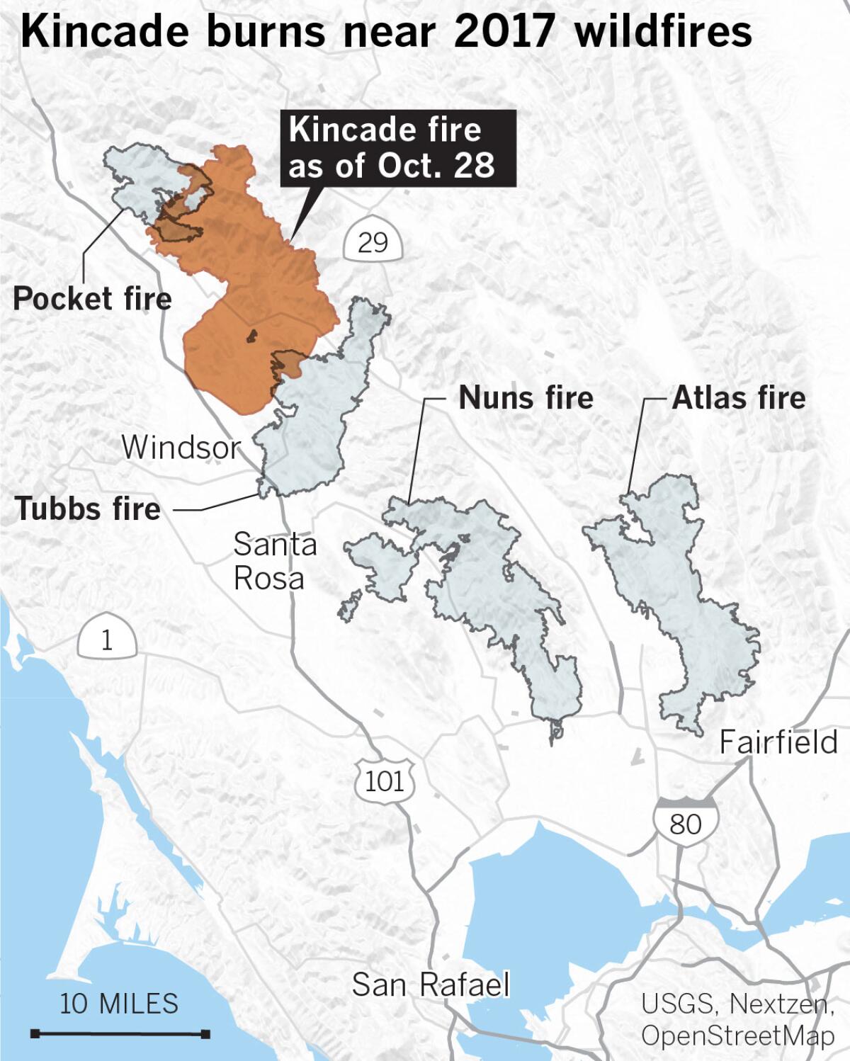 Kincade burns near 2017 wildfires