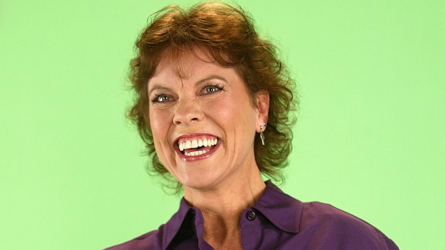 Erin Moran in front of the green screen before a taping of "Former Child Star Week on Hollywood Squares" at CBS Studios in August 2003.