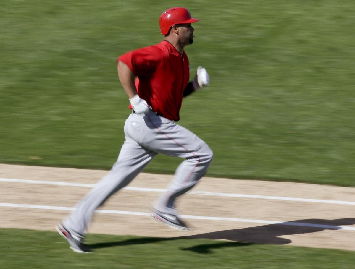 Albert Pujols says the plantar fasciitis in his left foot can flare up at any time.