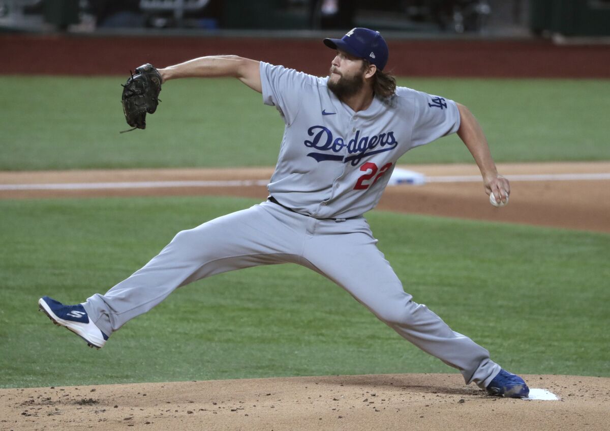 Dodgers starting pitcher Clayton Kershaw delivers during a 10-2 loss to the Atlanta Braves.