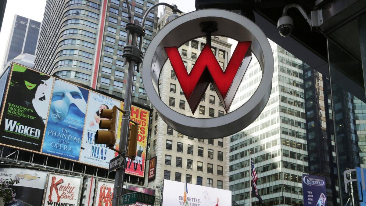 The logo for the W Hotel in New York's Times Square -- one of the properties affected by the data breach.