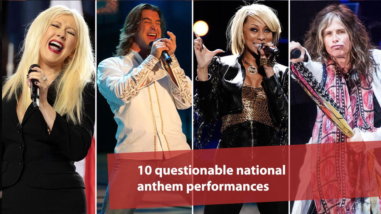 Many stars have had the honor of singing the ever-challenging national anthem in high-profile performances, and it doesn't always go well. Here are some of the worst renditions of "The Star-Spangled Banner."