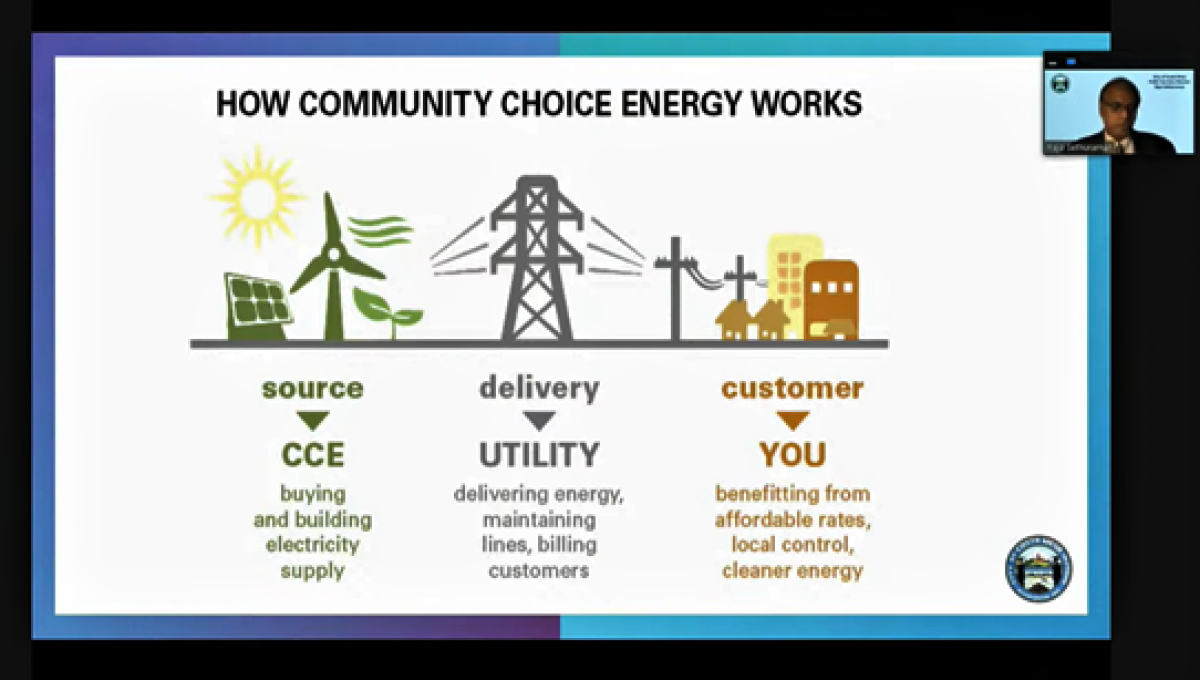 Costa Mesa Public Services Director Raja Sethuraman explains Community Choice Energy in an Oct. 20 City Council meeting.