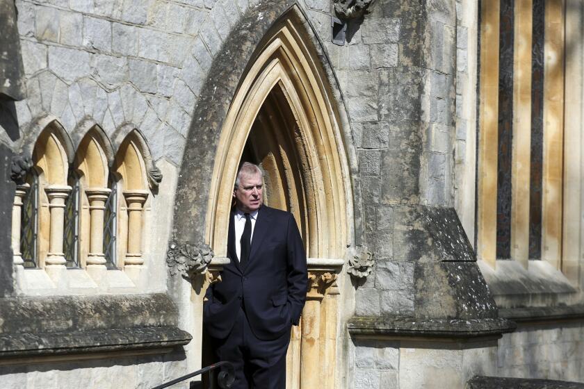 Britain's Prince Andrew attends the Sunday service at the Royal Chapel of All Saints at Royal Lodge in Windsor in April.