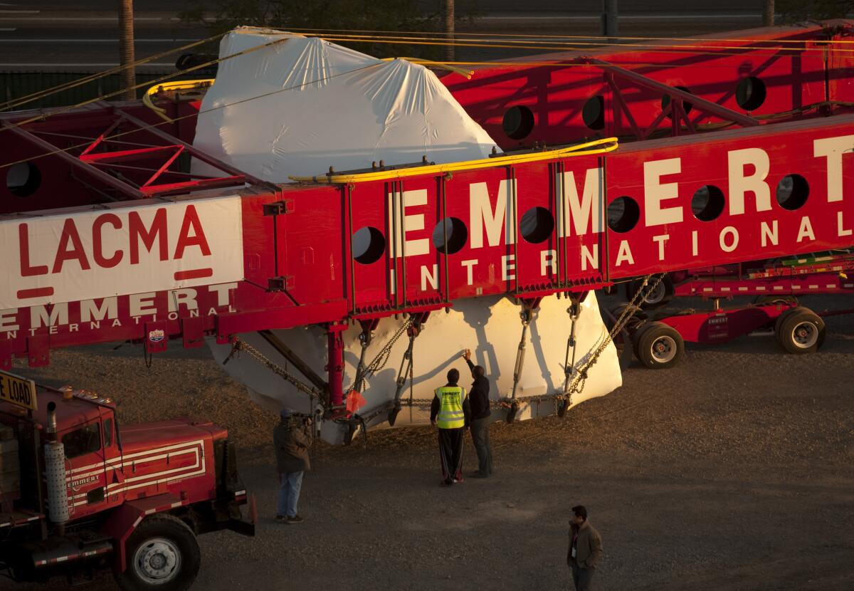 LACMA's rock arriving at the museum.   