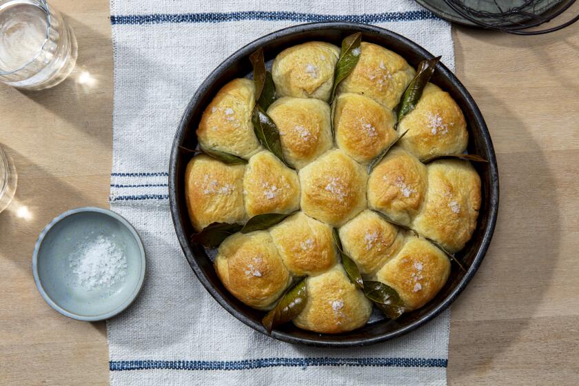 LOS ANGELES, CALIFORNIA, Nov. 4, 2020: Bay Leaf-Butter Yeast Rolls for LA Times Cooking section's Thanksgiving 2020 story and recipes by Ben Mims, photographed on Wednesday, Nov 4, 2020, at Proplink Studios in Arts District Los Angeles. (Photo / Silvia Razgova, Food styling / Ben Mims, Prop styling/ Kate Parisian) ATTN: 644074-la-fo-new-thanksgiving-2020