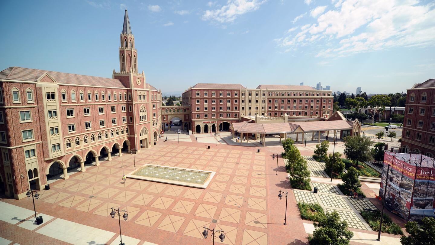 A view of the Central Piazza at the USC Village.