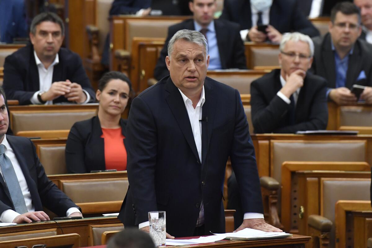Hungarian Prime Minister Viktor Orban attends a session of parliament in Budapest.