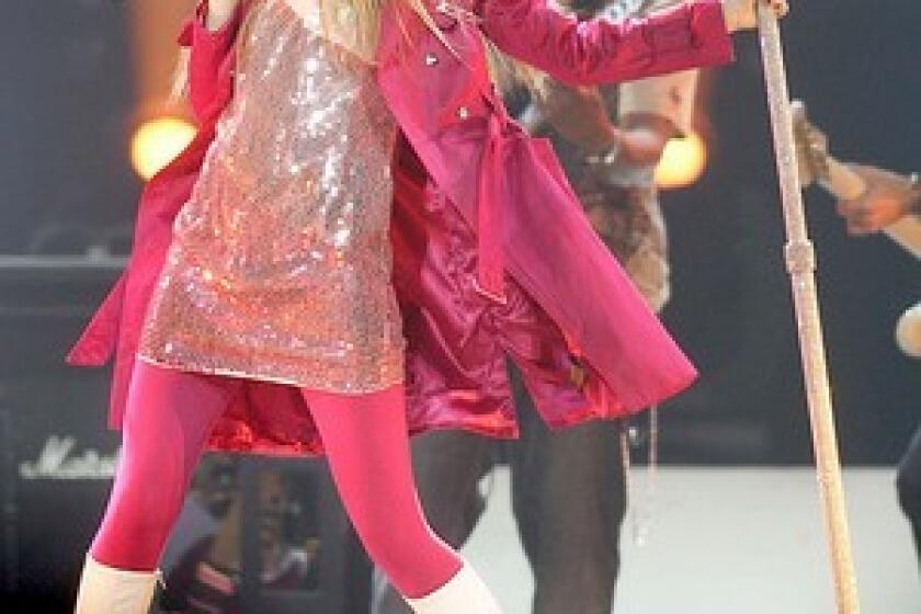 Miley Cyrus as Hannah Montana, performing in concert at the Honda Center in Anaheim on November 3.