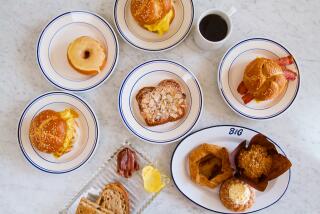 An overhead photo of breakfast items and pastries from Bub and Grandma's.