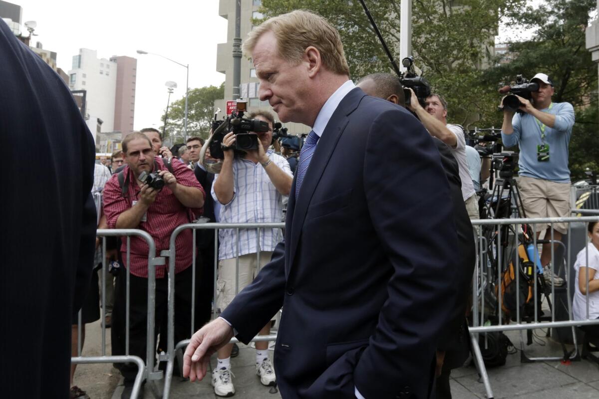 NFL Commissioner Roger Goodell leaves Federal Court in New York on Aug. 31.