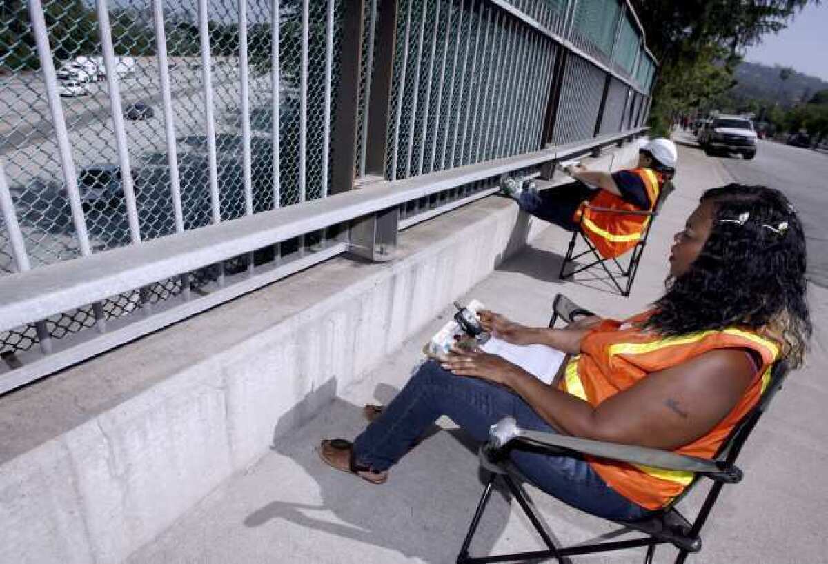 Traffic counters record the number of vehicles as these pass under the Gould Avenue overpass in La Canada Flintridge.