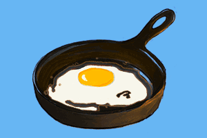 Illustration for "How to boil water" series; frying eggs.