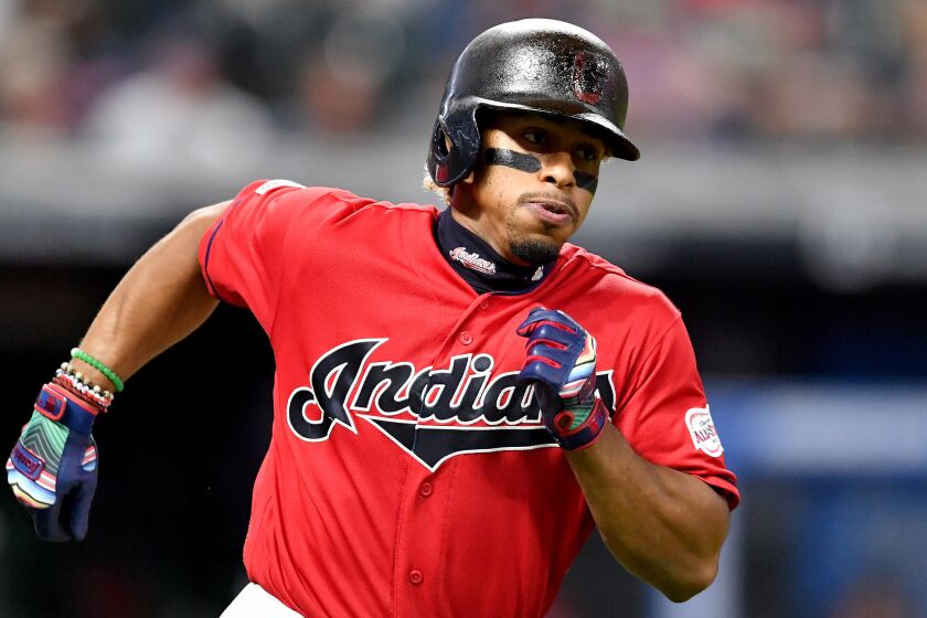CLEVELAND, OHIO - SEPTEMBER 19: Francisco Lindor #12 of the Cleveland Indians runs out a double during the fifth inning against the Detroit Tigers at Progressive Field on September 19, 2019 in Cleveland, Ohio. (Photo by Jason Miller/Getty Images)