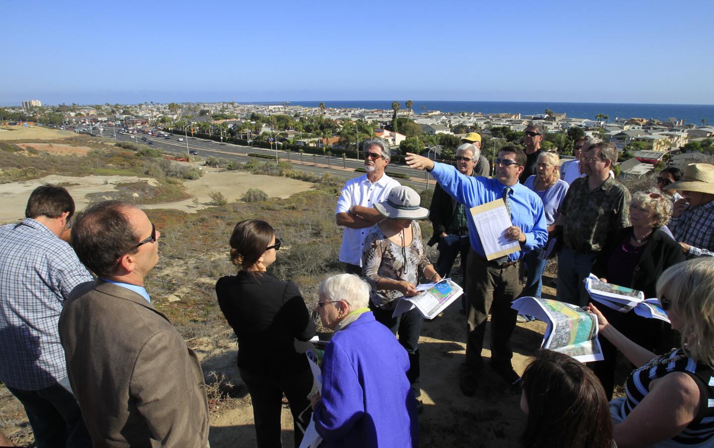 Karl Schwing of the California Coastal Commission leads a field trip for coastal commissioners, staff and the general public of a proposed development project at Banning Ranch near Newport Beach.