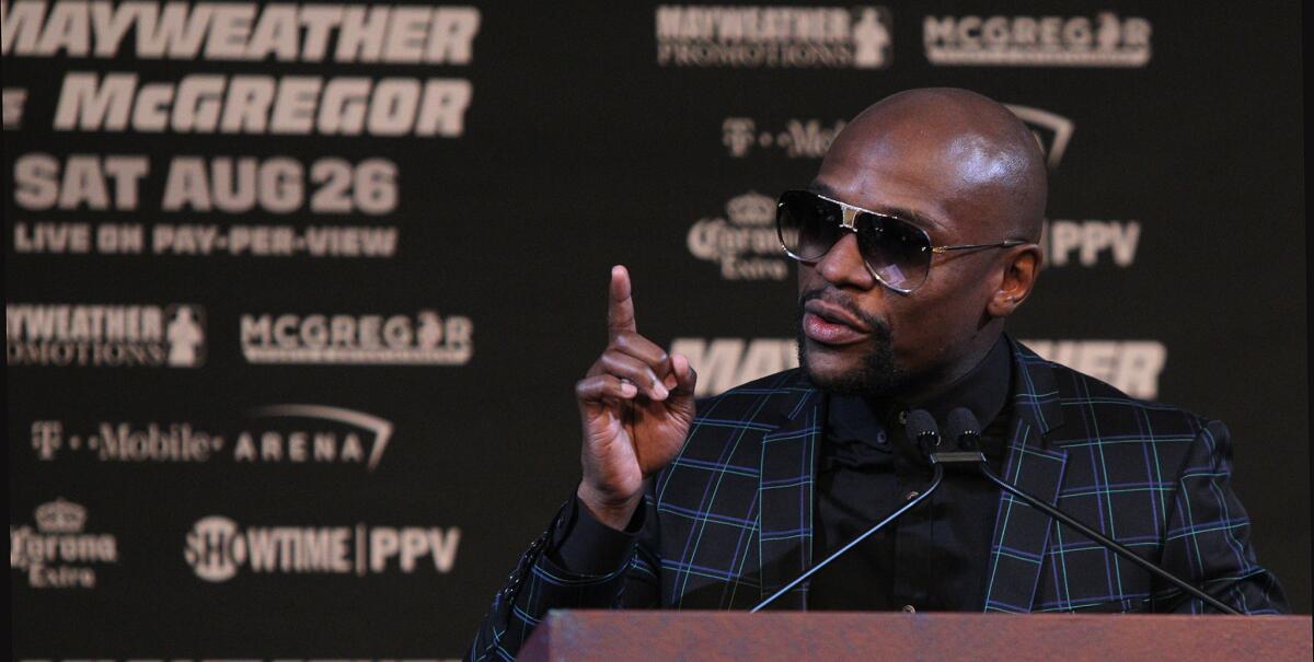 Boxer Floyd Mayweather Jr. at a news conference Aug. 23 at the MGM Grand in Las Vegas.