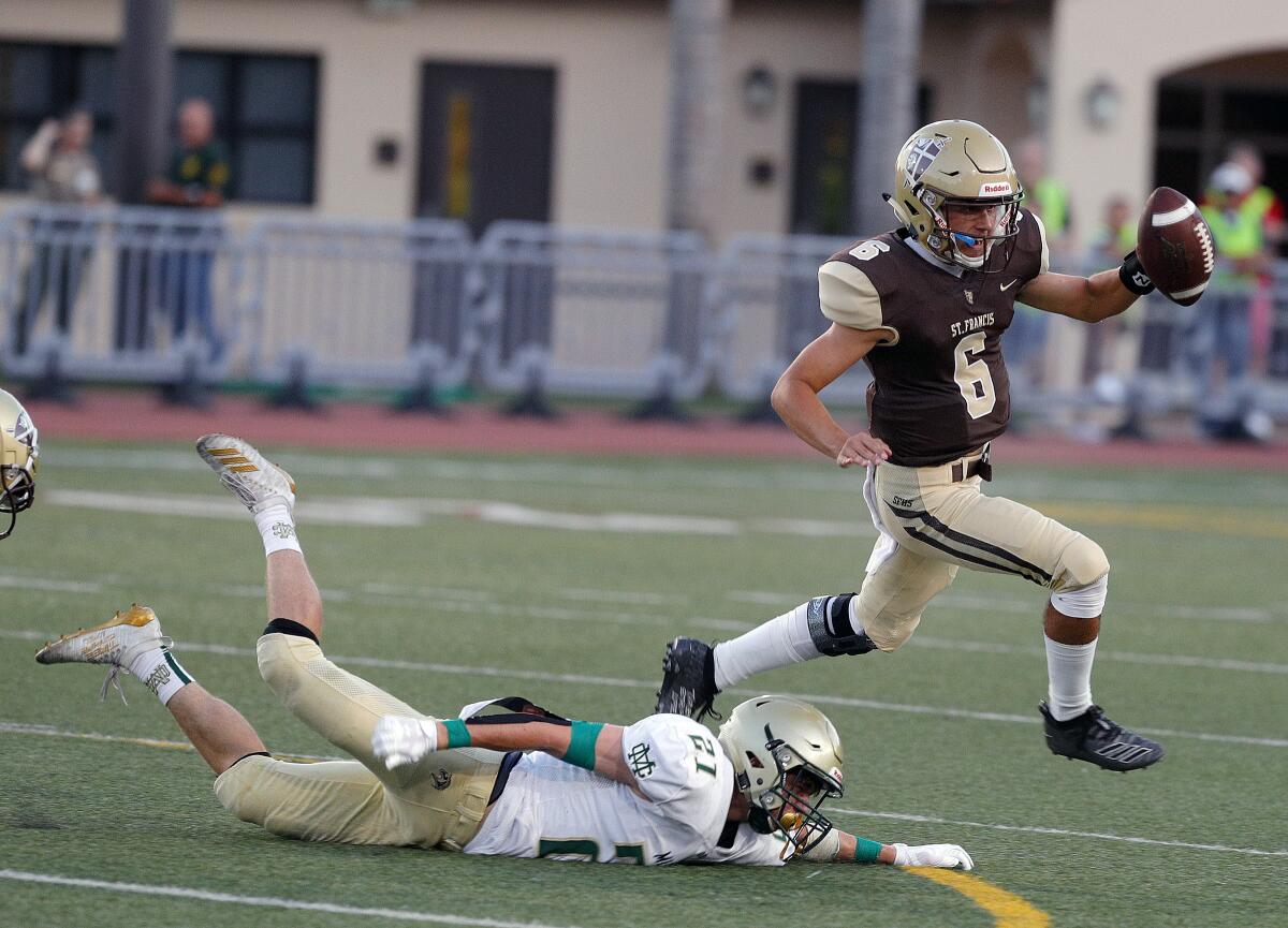 St. Francis High junior quarterback Jack Clougherty and the Golden Knights will travel to face Damien in a nonleague contest at 7 p.m. Friday.