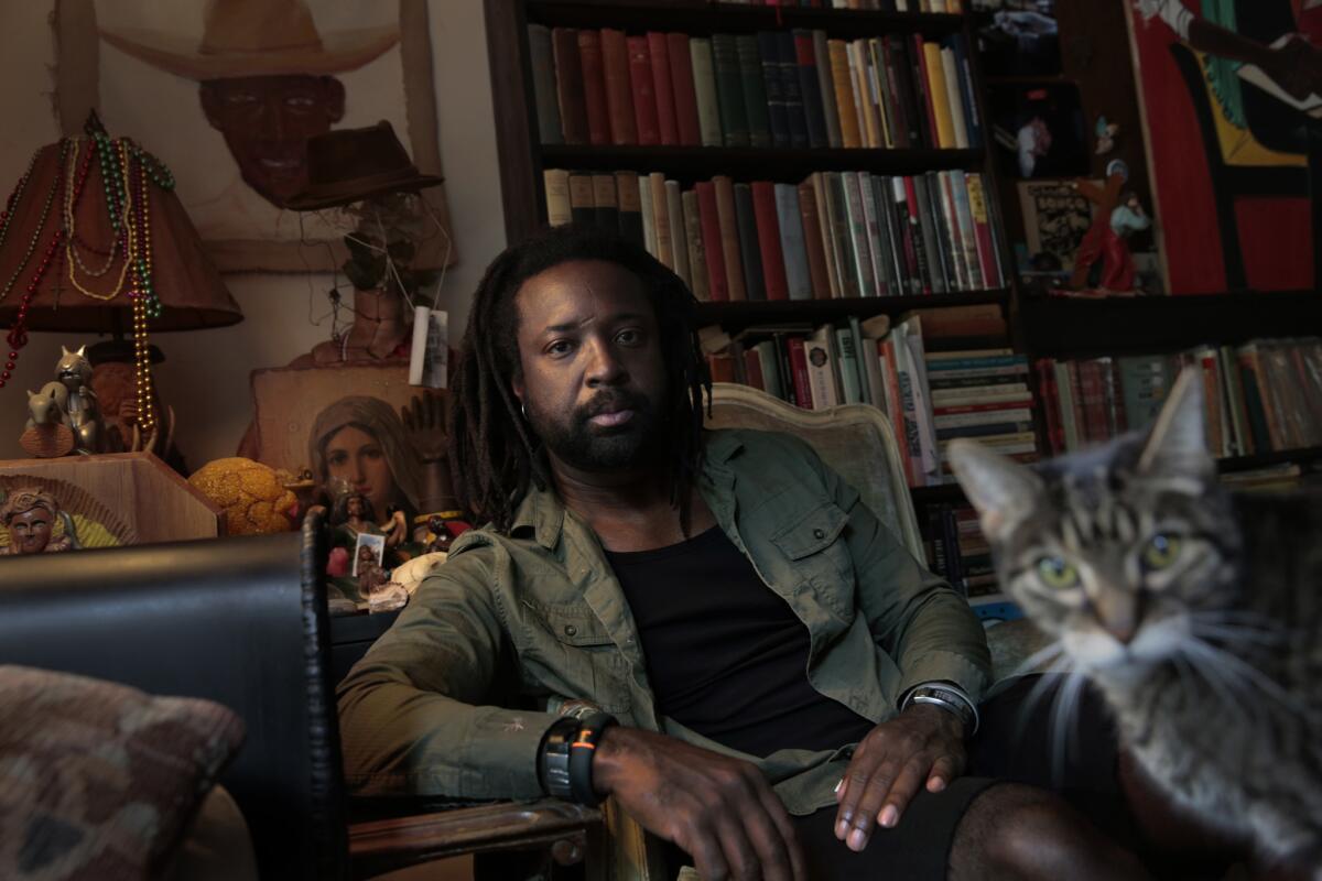 Marlon James, photographed at Jumel Terrace Books in Harlemin September, has won the Anisfield-Wolf prize in fiction for his novel "A Brief History of Seven Killings."