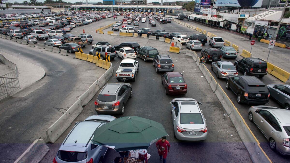 Vehicles and pedestrian crossing lines are seen on the Mexican side of the San Ysidro Port of Entry in November.