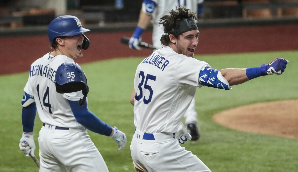 Dodgers center fielder Cody Bellinger homers in the seventh inning.