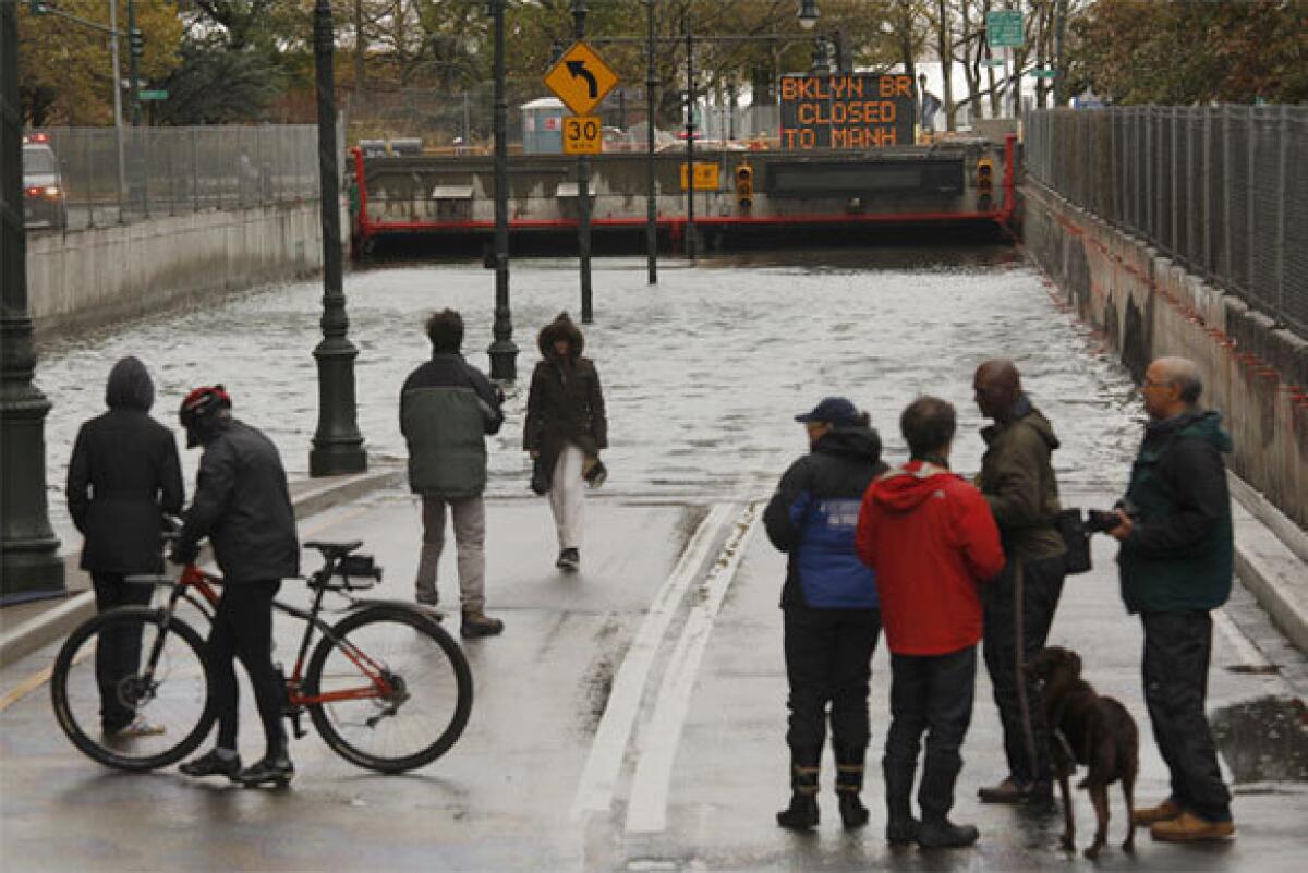 The Battery Park Underpass was completely flooded by super storm Sandy, which caused major damage to New York City and surrounding areas.