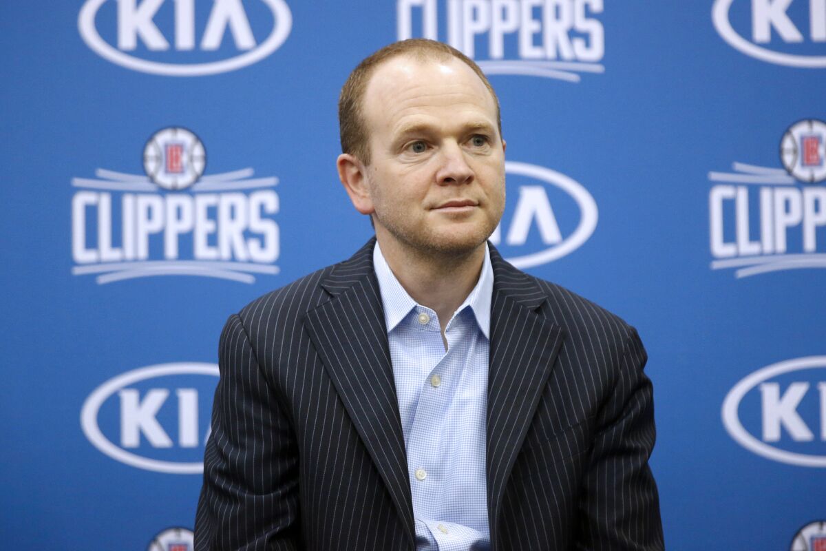 Lawrence Frank, the Clippers' president of basketball operations, addresses the media.