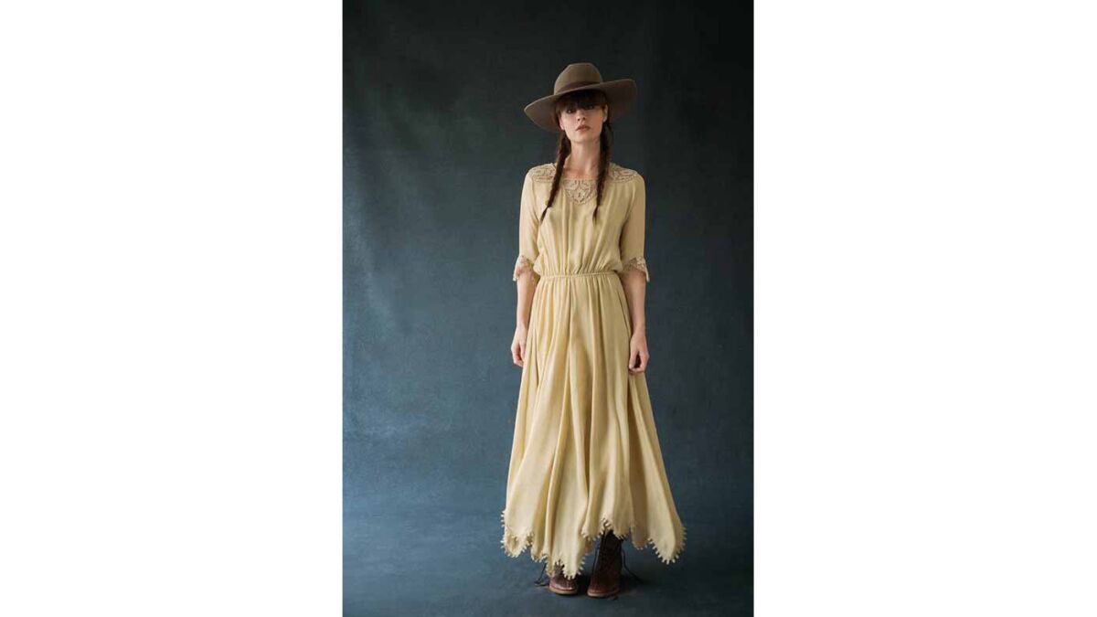 The Great silk Victorian dress with lace insets, $895 at thisisthegreat.com.