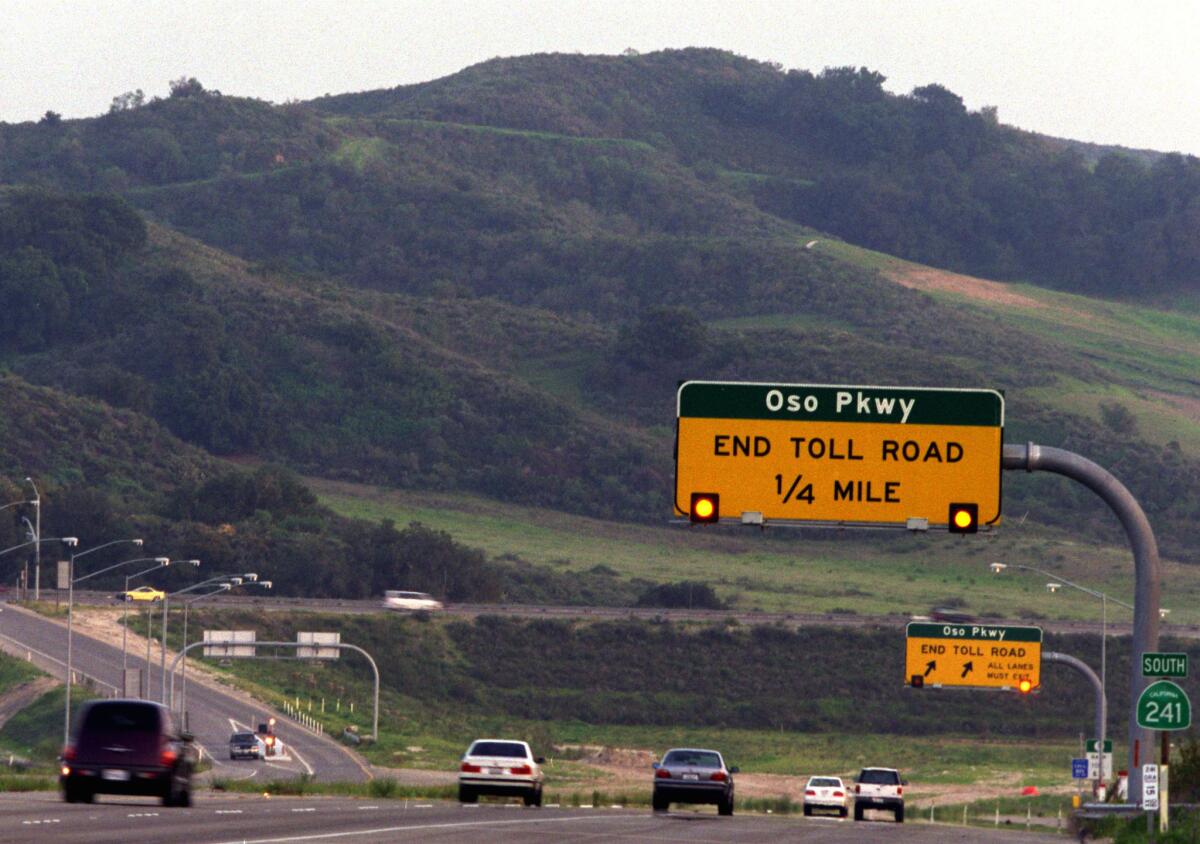 A file photo shows the end of the 241 toll road looking southward to Oso Parkway near Coto de Caza. A proposed Tesoro extension would run from Oso to Cow Camp Road near San Juan Capistano.