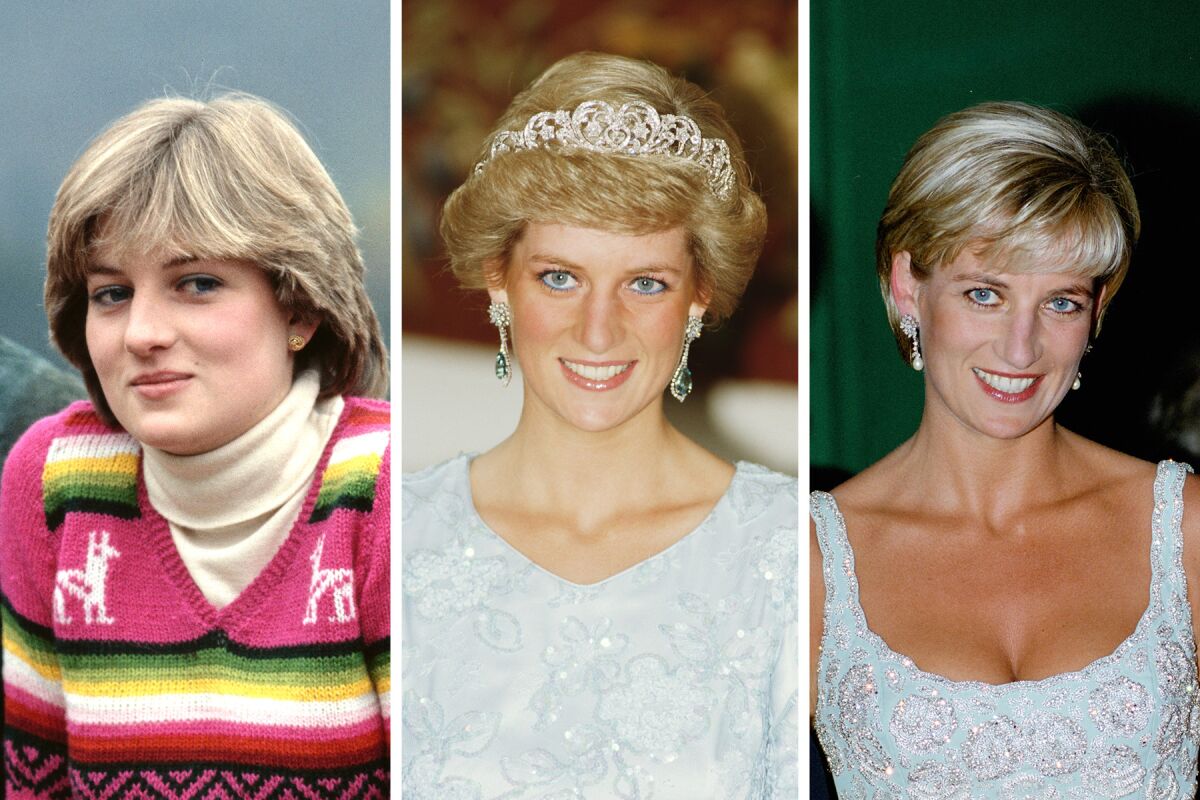 Three images of Diana, Princess of Wales, over the years.