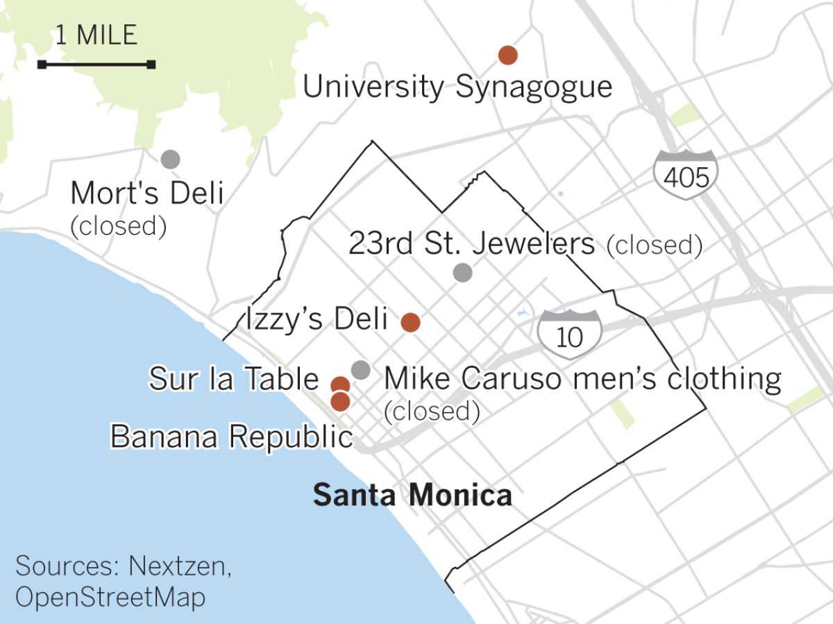 A map of the locations on Adam Papagan's "Curb Your Enthusiasm"-themed tour of the Westside.
