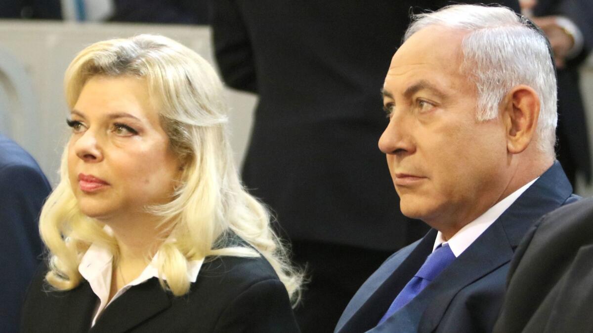 Israeli Prime Minister Benjamin Netanyahu and wife Sara at the Choral Synagogue in Vilnius, Lithuania, on Aug. 26, 2018.