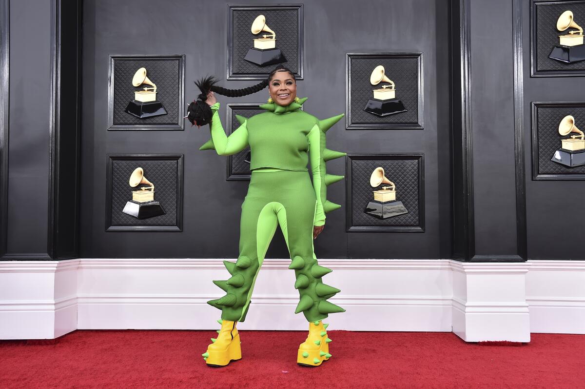 Tayla Parx arrives at the 64th Grammy Awards.