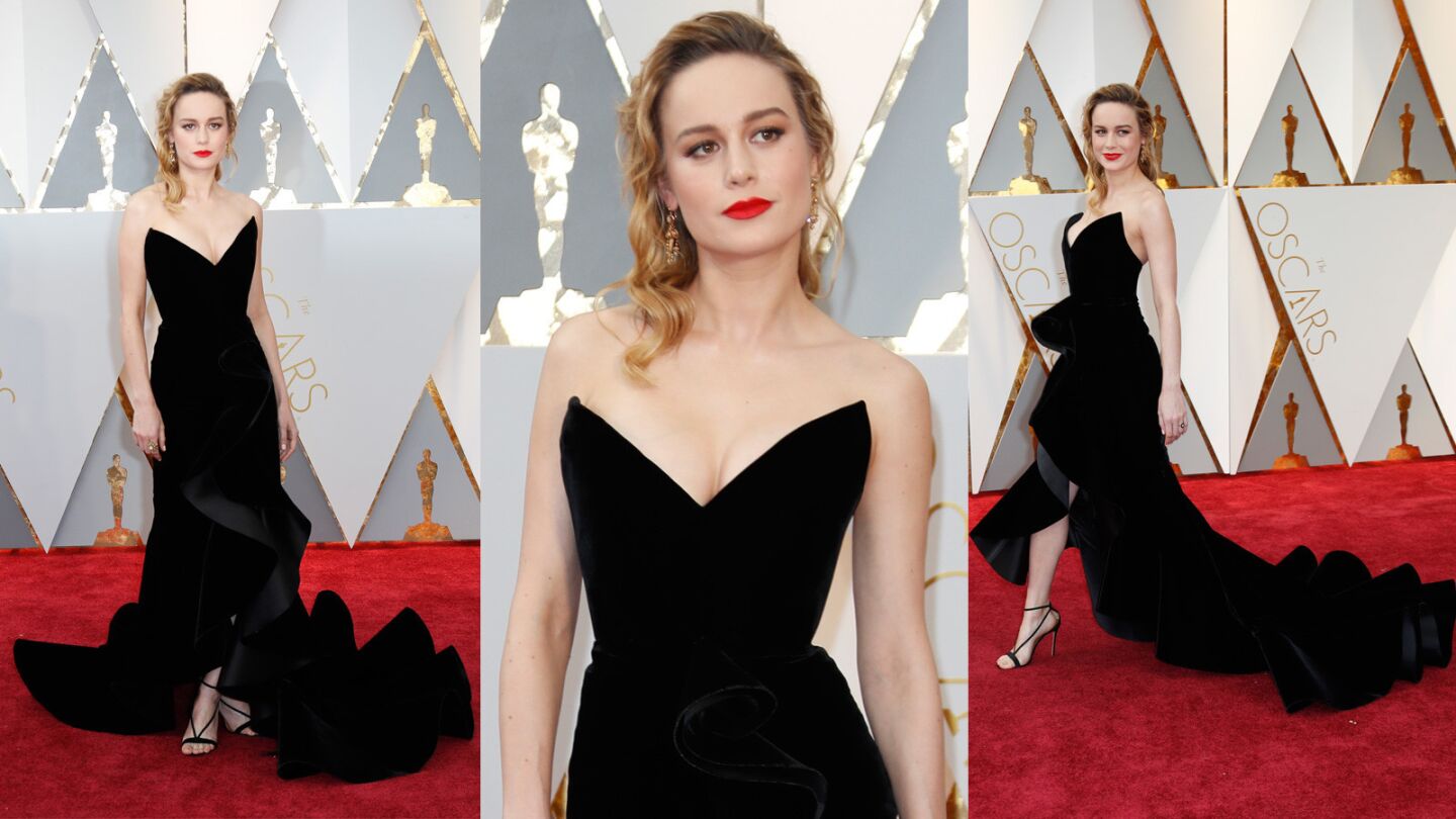 It's always good to bet on black, and here it pays off for Brie Larson, whose custom strapless, black velvet ruffled gown by Oscar de la Renta earns her a spot on our best-dressed list.