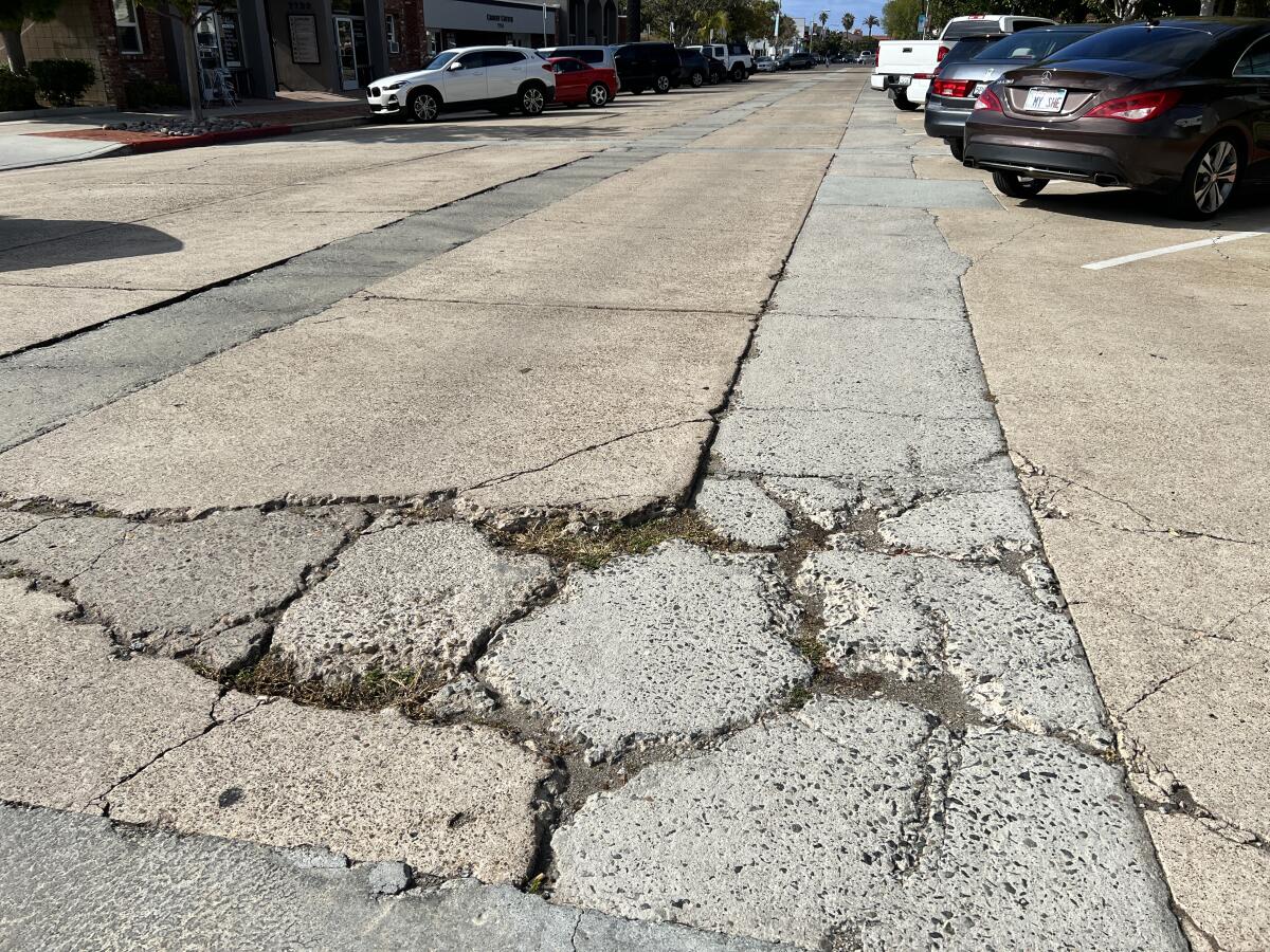 Part of Herschel Avenue in La Jolla shows disrepair.