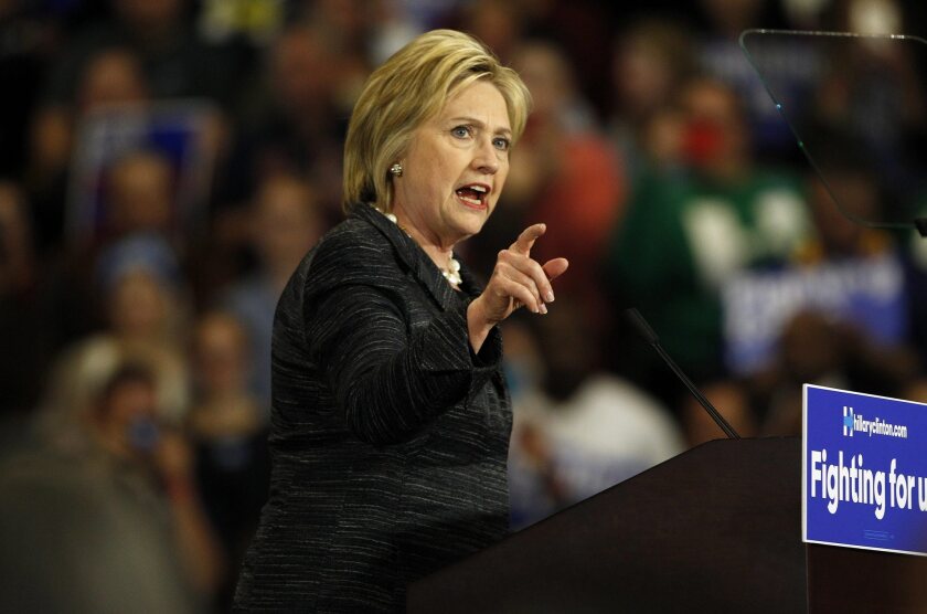 Hillary Clinton speaks during a campaign rally at the Cuyahoga Community College Metropolitan Campus in Cleveland on March 8.