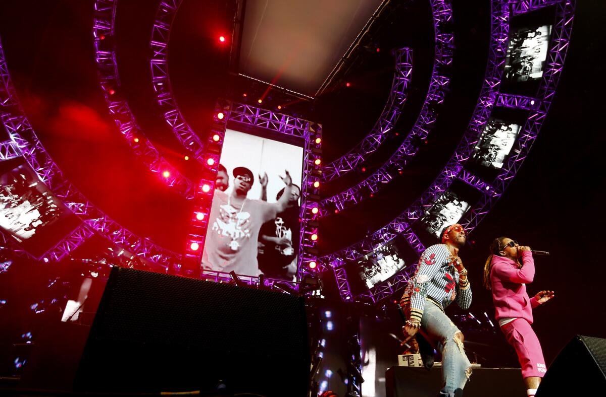 Saturday's hip-hop showcase at the BET Experience was headlined by 2 Chainz, left, and Lil Wayne.