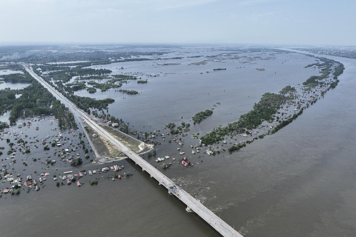 Kherson, Ukraine, is flooded on Saturday. 