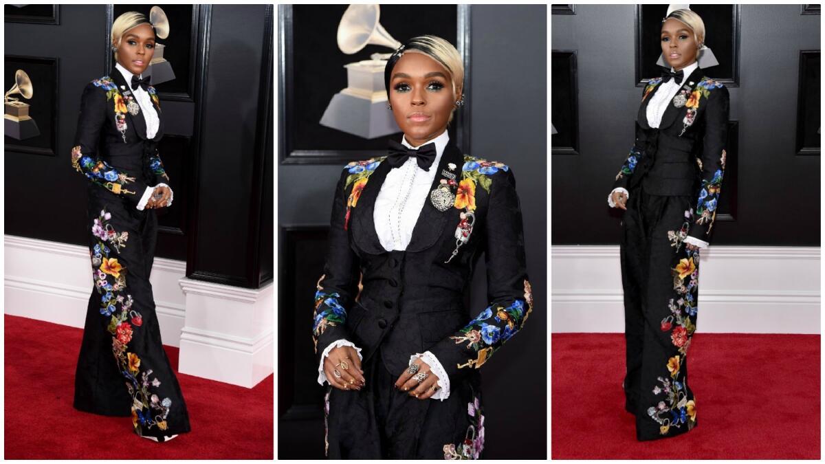 Makeup artist Jessica Smalls said she gave Janelle Monáe, above, a “Twiggy vibe” with a dark-creased muted lid, plumped-up bottom lashes and a metallic jade liner.