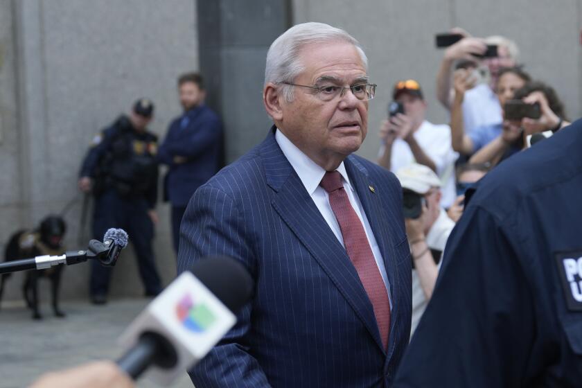 Sen. Bob Menendez, D-N.J., leaves federal court in New York, Tuesday, July 16, 2024. Menendez has been convicted of all the charges he faced at his corruption trial, including accepting bribes of gold and cash from three New Jersey businessmen and acting as a foreign agent for the Egyptian government. (AP Photo/Seth Wenig)