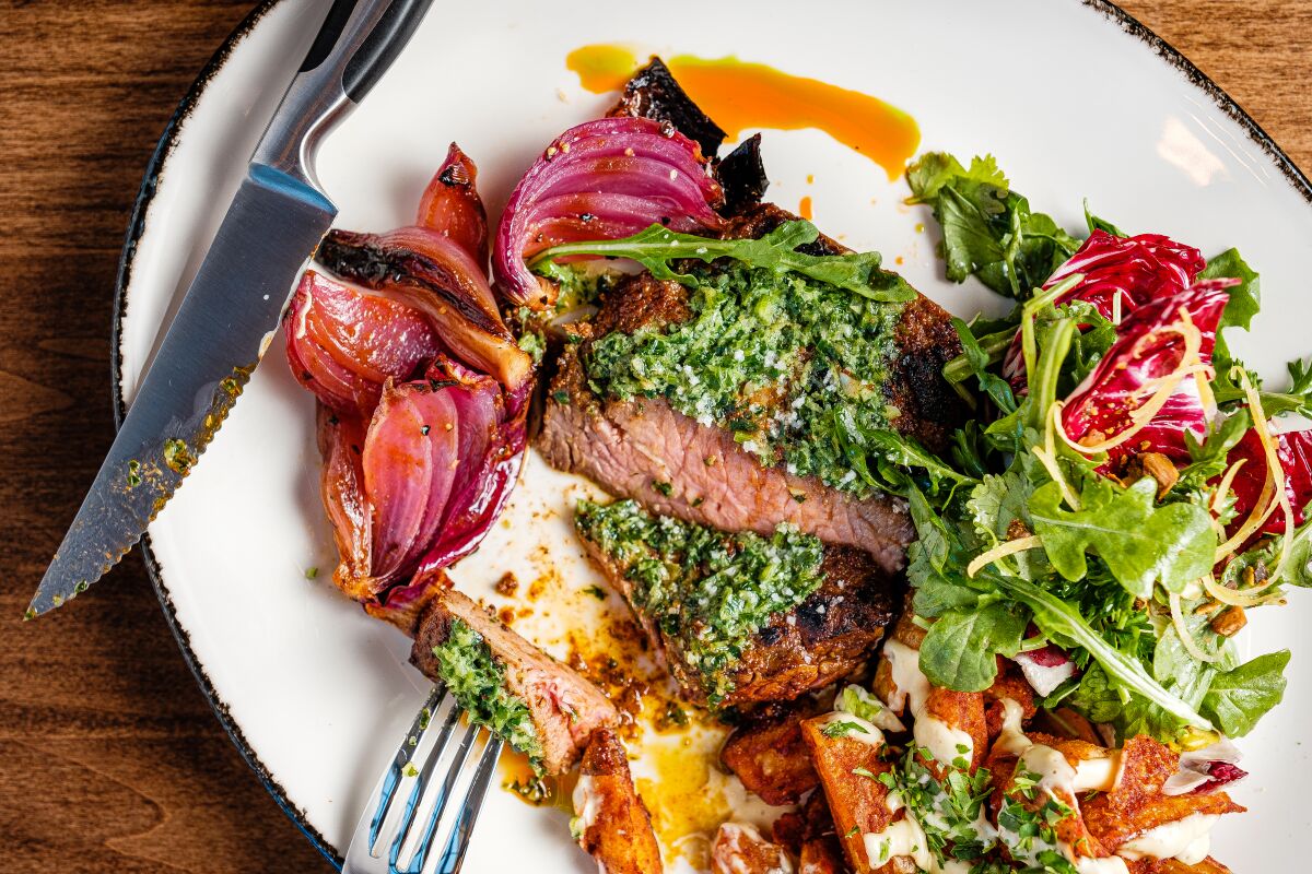 Chermoula grilled flank steak, one of the dishes at newly opened Black Rail Kitchen + Bar in Carlsbad.
