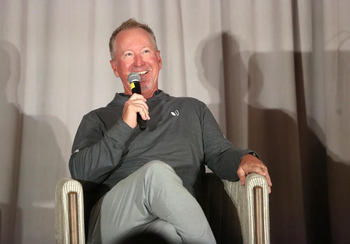 Golfer David Duval talks at the Hoag Classic Hall of Fame Community Breakfast at VEA Newport Beach.