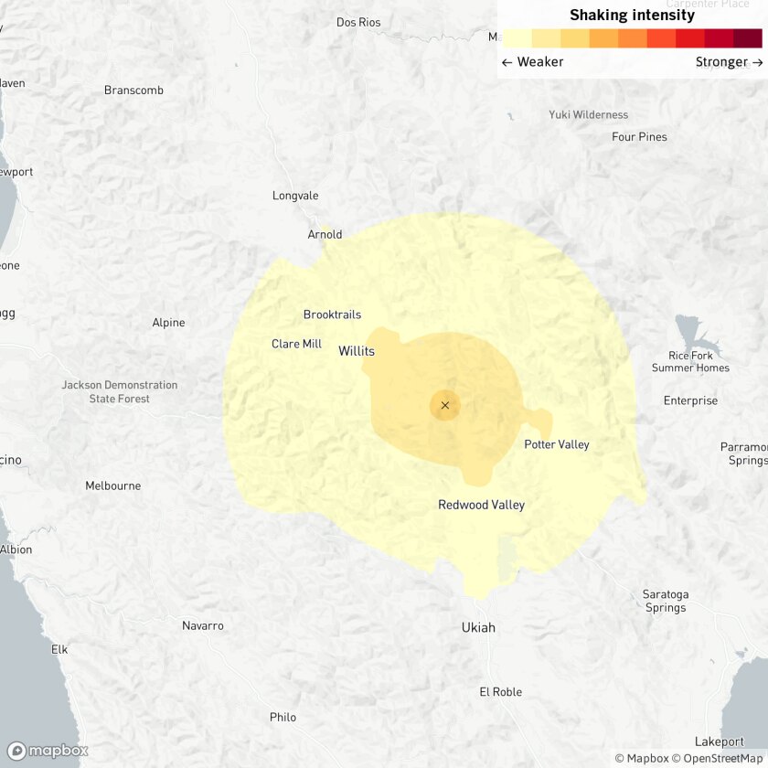 A magnitude 3.5 earthquake was reported 13 miles from Ukiah, Calif., on Thursday.