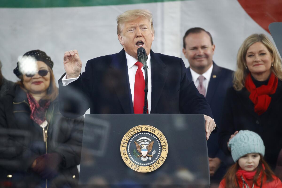 President Trump delivers remarks at the March for Life rally on the National Mall in Washington, D.C. on Friday.