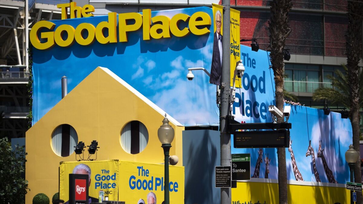"The Good Place" activation near the Gaslamp Quarter on the second day of Comic-Con at the San Diego Convention Center.