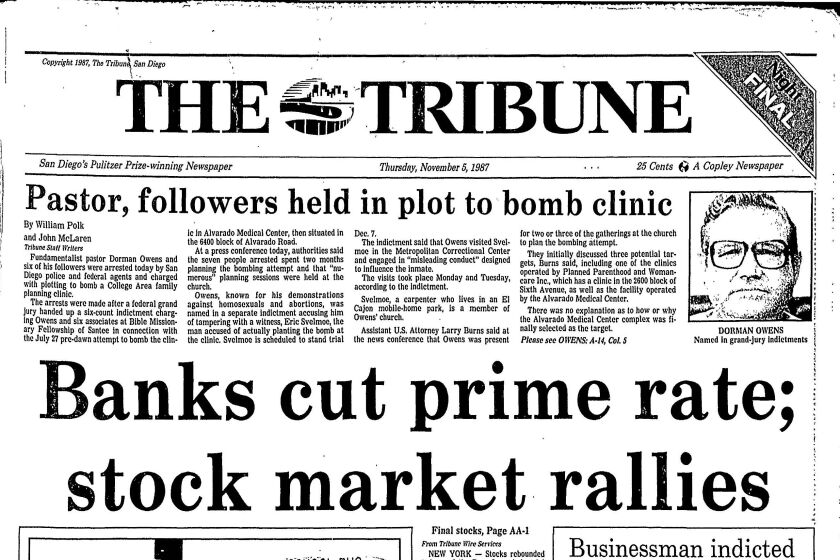 Copy of The Tribune's front page from November 5, 1987.